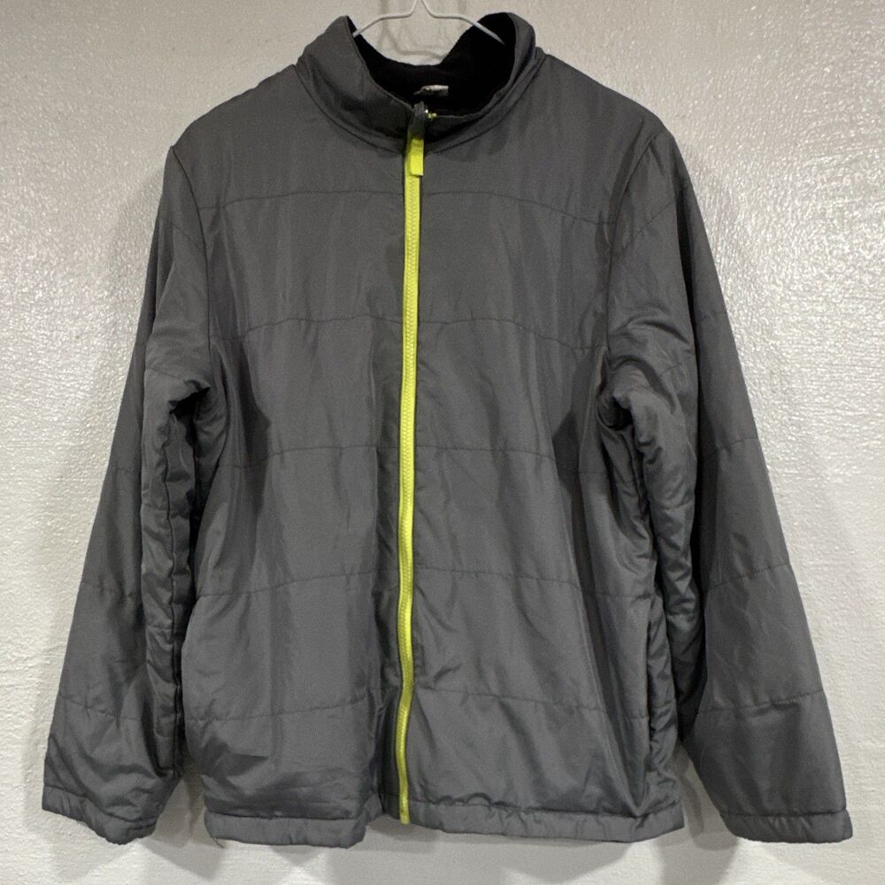 Swiss Tech Grey Jacket Kids Size XXL 18 Fleece Lined Neon Yellow Zip Mock Neck
